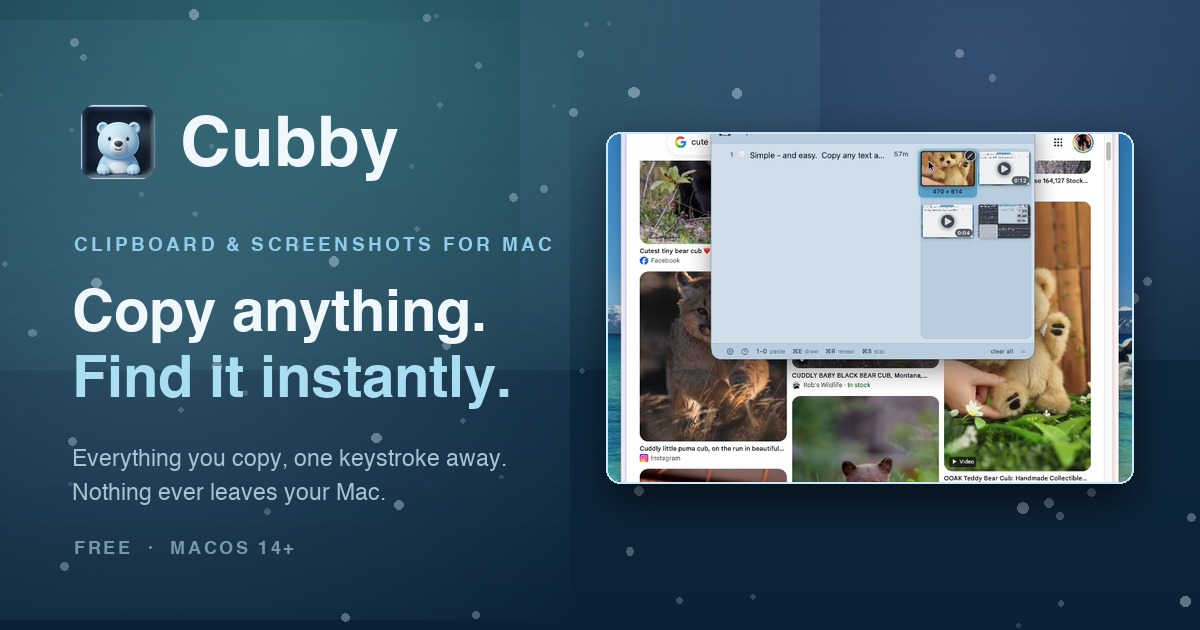 Cubby, a clipboard and screenshot manager for Mac